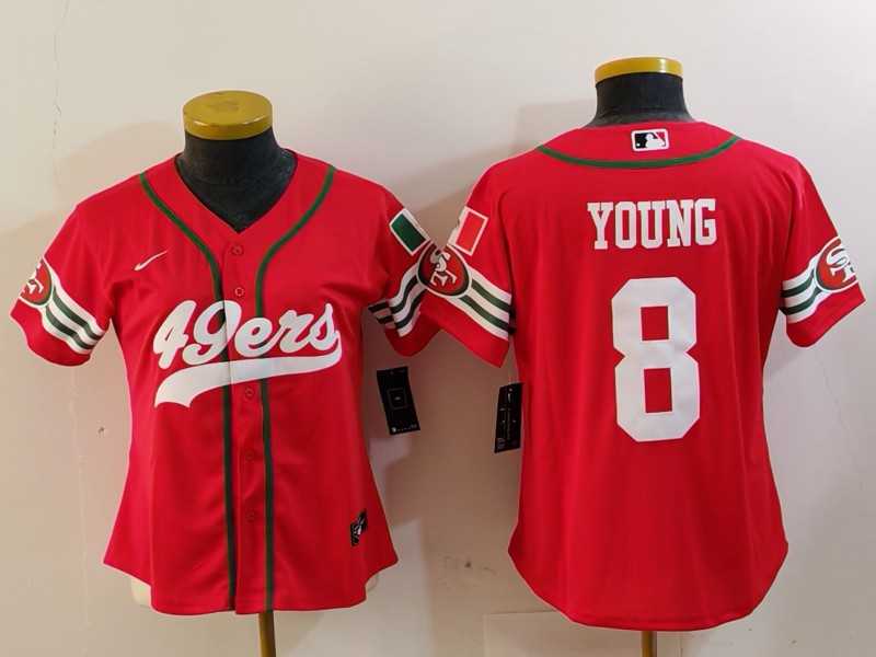 Womens San Francisco 49ers #8 Steve Young Red Mexico Cool Base Stitched Baseball Jersey->women nfl jersey->Women Jersey